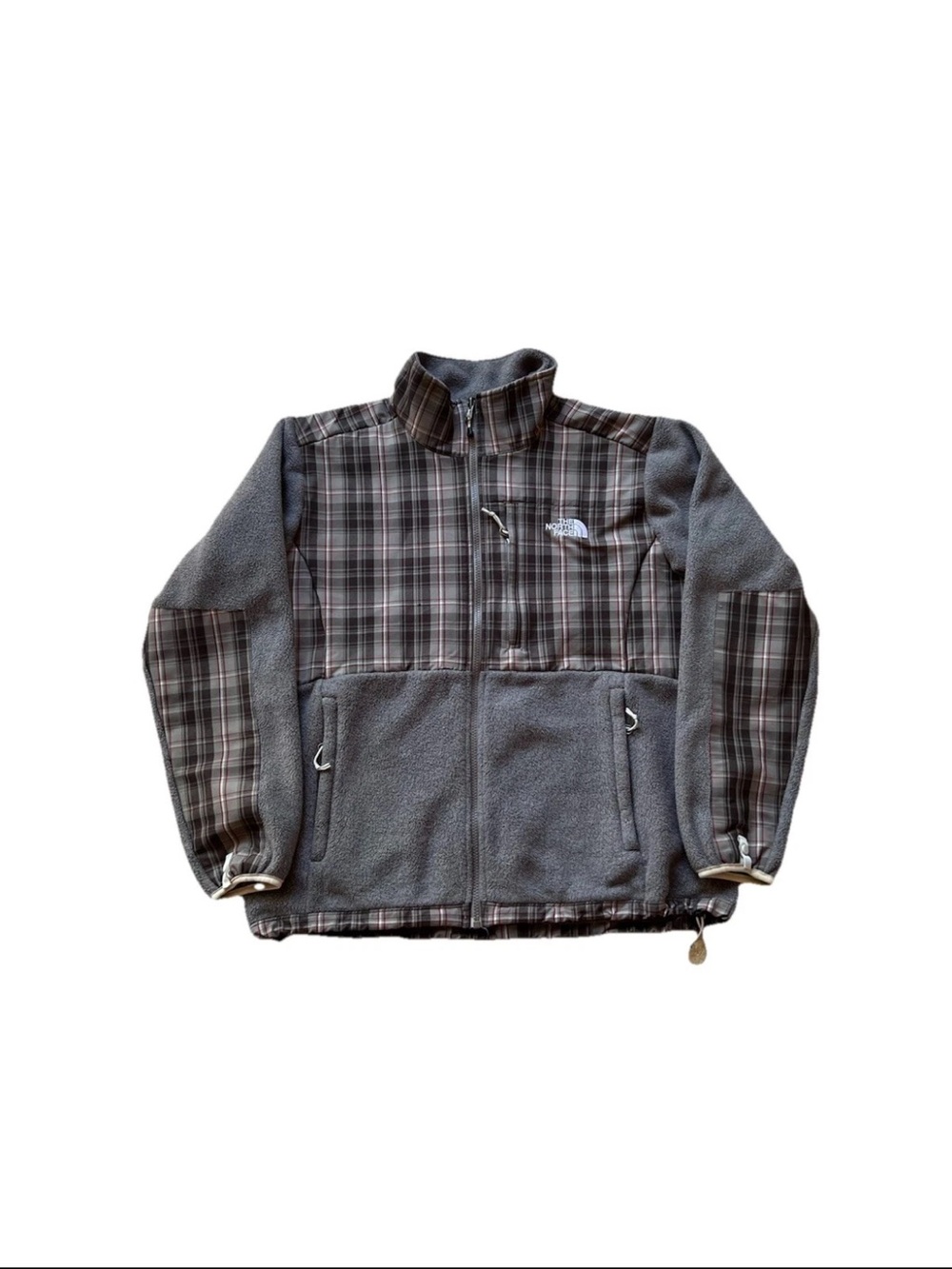 VTG The North Face Women's Gray / Plaid Full Zip Denali Fleece Jacket Size XL